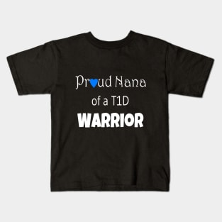 Proud Nana - White Text - Blue Heart Kids T-Shirt